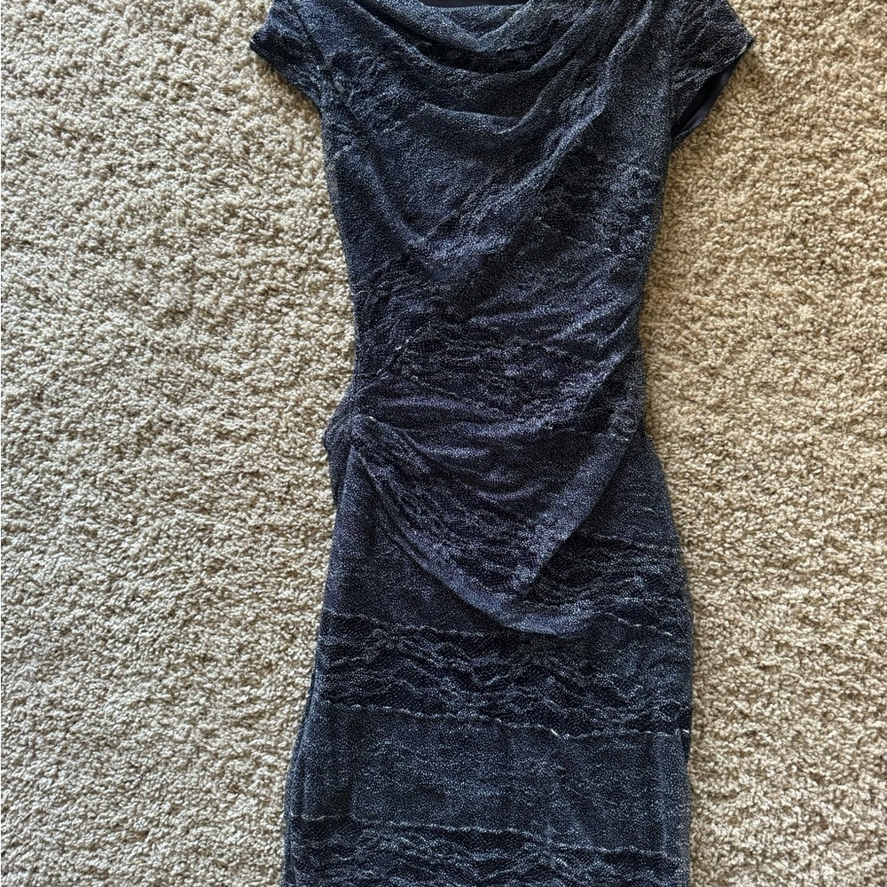 Body Con ruched Dark Blue Lace Dress